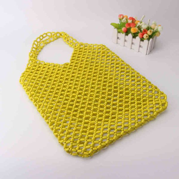 

autumn and winter 2020 french wooden bead bag portable rice yellow lattice fish thread cross string yiwu