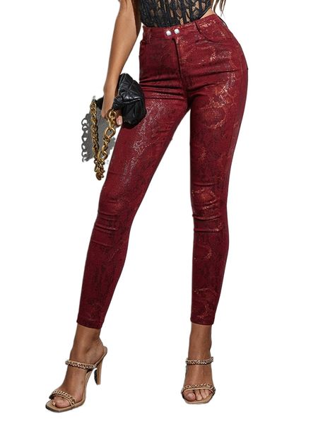 

apperloth a snakeskin print skinny pu leather pants 889u#, Black;white