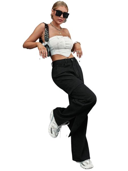 

flap pocket split hem cargo jeans j8yp#, Blue