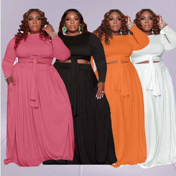 

women's plus size tracksuits womens clothing skirt two pieces sets long sleeves floor length solid fashion casual wholesale drop, Black