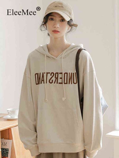 

eleemee hooded sweater for women letter loose female hoodies 2022 new arrival autumn sweater vintage daily size t220726, Black