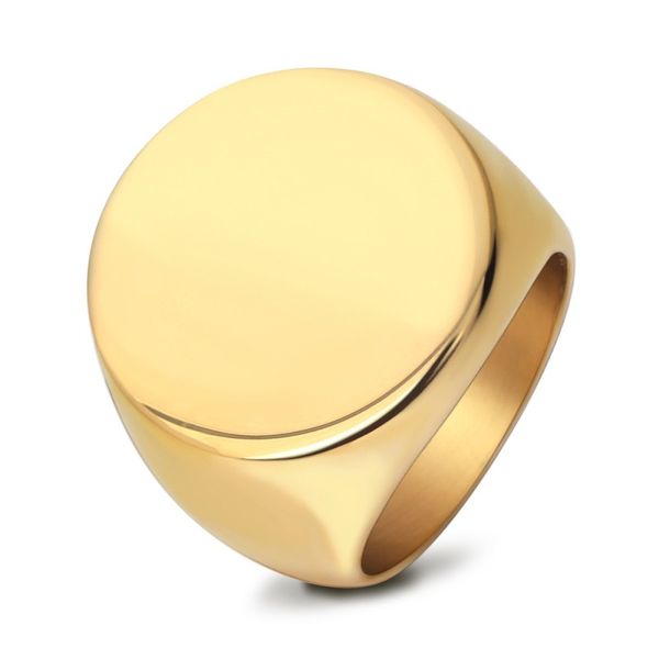 18K Gold Plated Patadle Siget Nome do logotipo gravado anel de aço inoxidável Mulheres personalizadas homens Jóias de presente US Tamanho