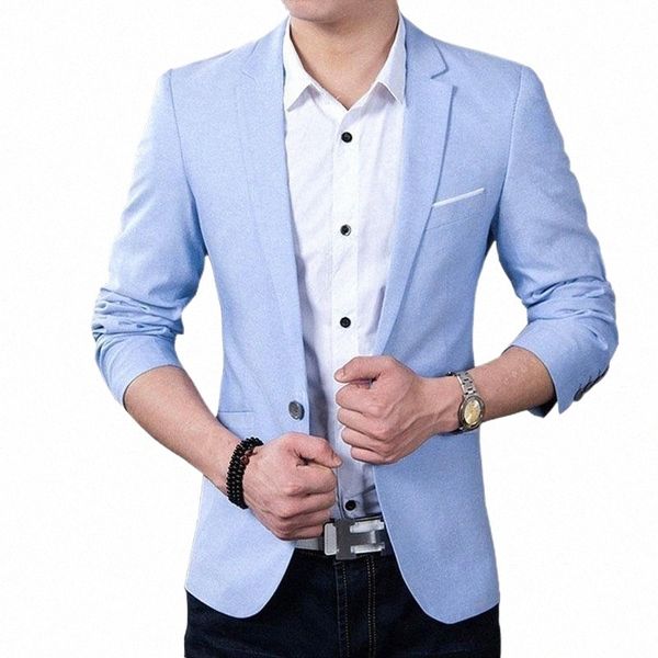 

men's suits & blazers single breasted blazer men clothing light blue masculino jacket slim coat england style casual thin suit d1cc#, White;black