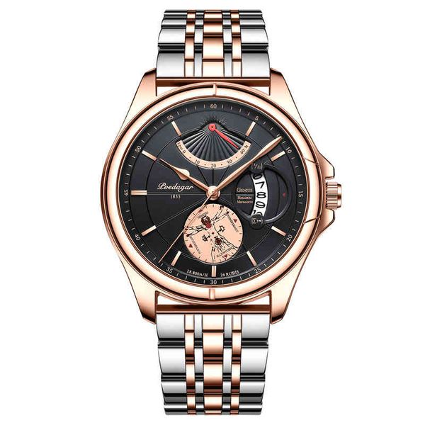 

poedagar new men watch brand casual fashion rose gold case waterproof stainless steel strap calendar quartz wristwatches 802, Slivery;brown
