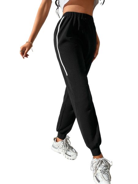 

tall contrast tape side elastic waist sweatpants 3171#, Black;white