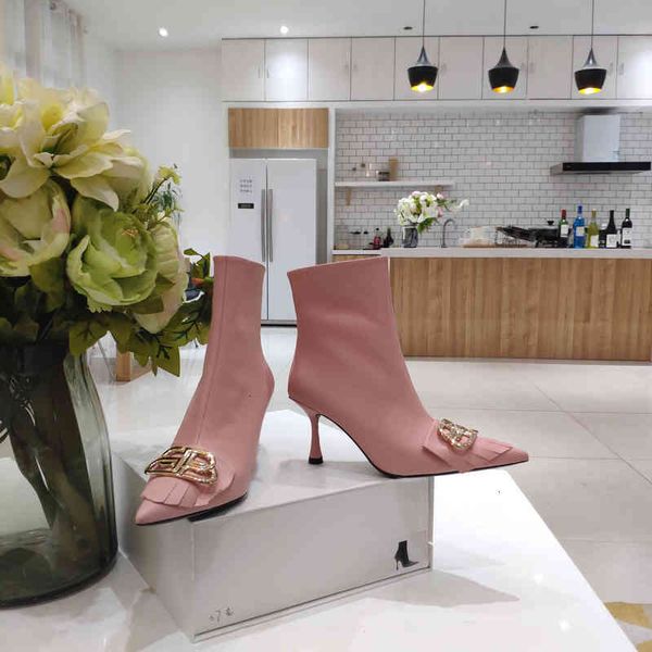 

boots boots women's leather winter shoes high heels and pointed boots with metal decoration series, Black