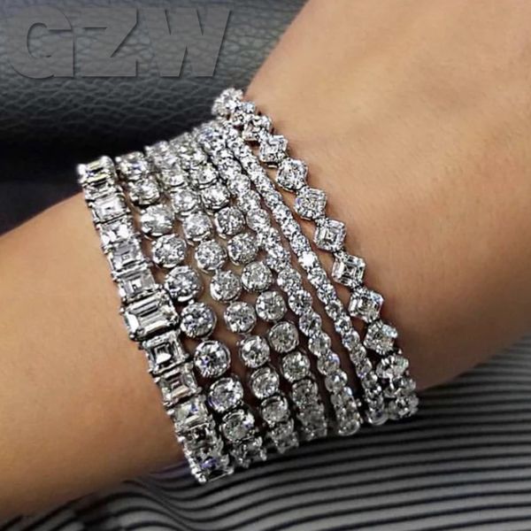 Pulseira de tênis de bling de 3-15mm Icegada de penteado redonda de baguete cubica cúbica zircônia cúbica diamante hip hop chains pulset bacelets pulseras bijoux presente para homens mulheres