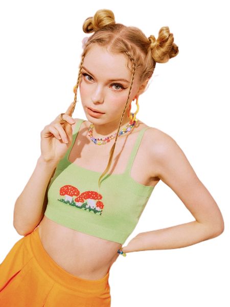 

romwe y2k revival mushroom pattern crop cami knit p0vo#, White;black