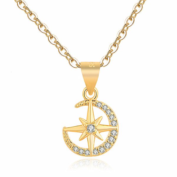 Estrelas e colar de charme da lua delicada Colar Clavicle Stars Gold Chain Colar para mulheres Jóias Mossanita Diamante Pingentents Colares