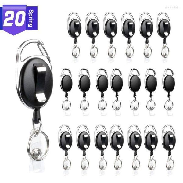Schlüsselanhänger, 20 große Packung, schwarz, einziehbar, Ausweishalter, Schlüsselanhänger mit Karabiner, Rollenclips, Schlüsselanhänger, Modeschmuck, Unisex, Emel22