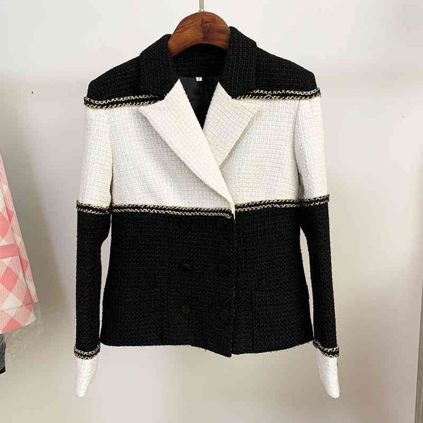 

women's suits & blazers 2022 autumn and winter star style small fragrance coat double breasted color matching wool tweed jacket suit 5t, White;black