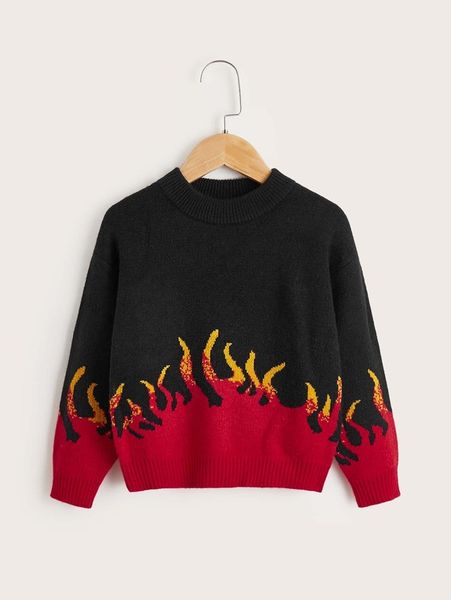 

toddler boys fire pattern drop shoulder sweater she, Blue