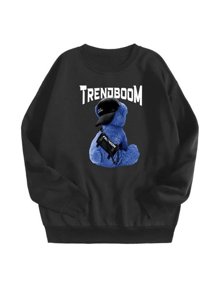 

bear and letter graphic thermal lined sweatshirt 70ei#, Black