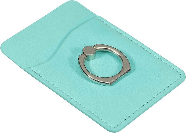 Suporte para cartão de celular com anel de anel de couro com manga adesiva carteira de bolso no smartphone