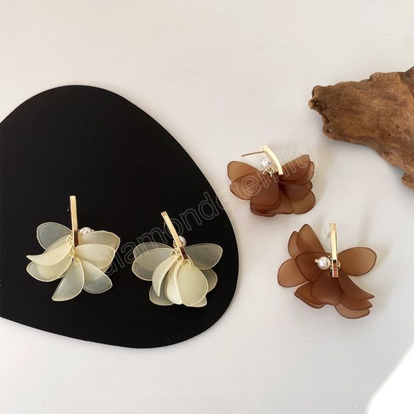 

women jewelry cream brown petal earrings pretty design acrylic dangle earrings for women accessories, Silver