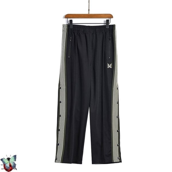 

needles pants with elastic waist embroidery awge butterfly sweatpants striped buttons 210420, Black
