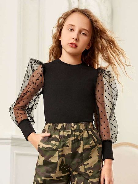 

girls dobby mesh & camo print pants set she, White