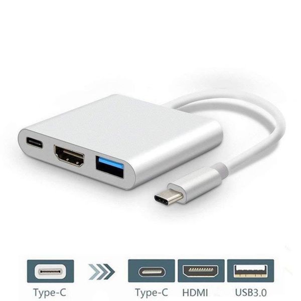 Сетевой концентратор 3 в 1 USB-C 3.1 типа C до 4K HDMI-совместимого USB 3.0 Adapter Adapter Adapter Cable OTG концентратор концентратора для ноутбука Huawei P50 P40 P30 Mate40 Samsung S20 S11 S10 S9 Plus Plus Plus Plus