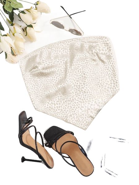 

satin allover print tie back bandana tube t5bu#, White