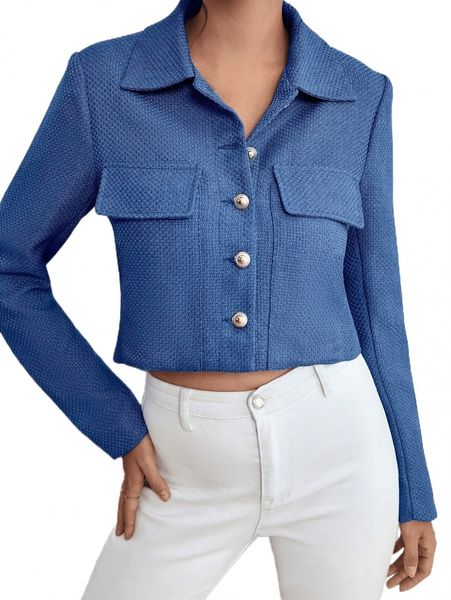 

flap detail button through crop jacket w1sh#, Black;brown