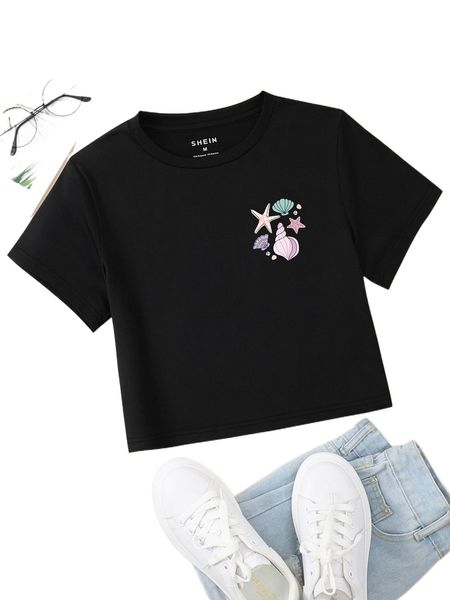 

cartoon print crop tee 075d#, White