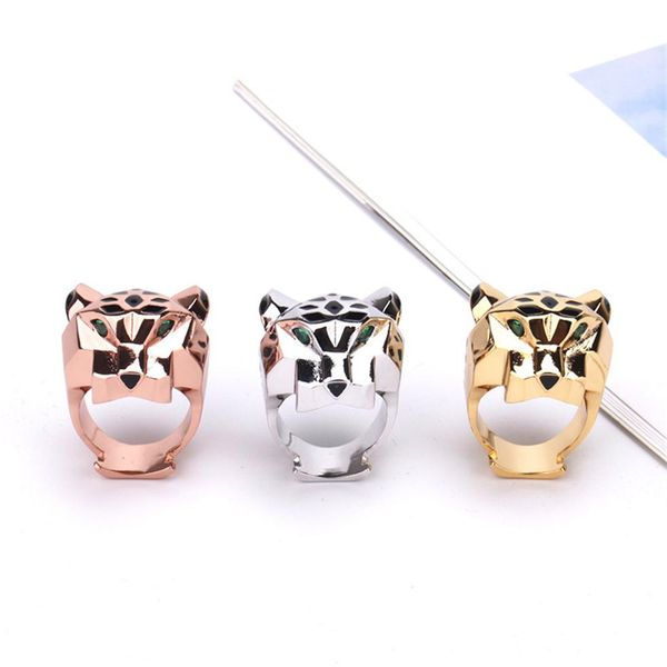 

vintage 2022 new luxury smooth panthere ring big enamel hollow leopard ring green eyes for women men party jewelry2197, Slivery;golden