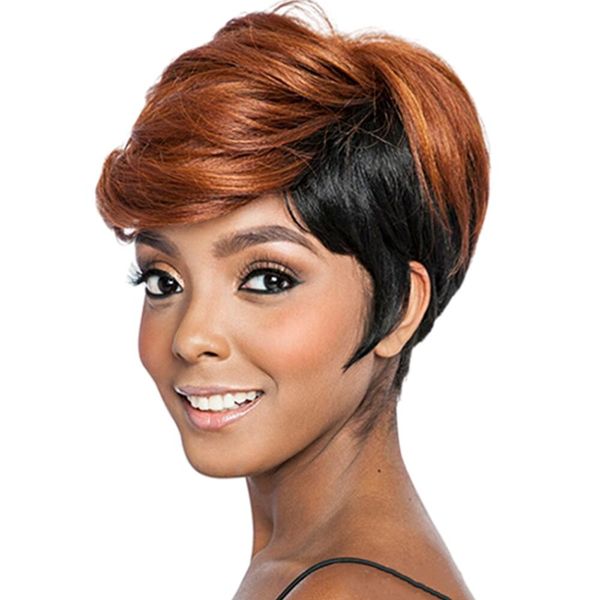 

pixie cut wig brazilian virgin human hair none lace front wigs for women t1b/30# blonde short bob wigs straight, Black;brown