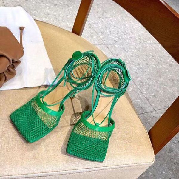 

mesh surface sandals solid color lady women summer shoes large sizes stilettos breathable non slip green/black/mustard green/red/black/yello