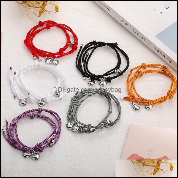 

link chain 2021 new 2pc/set rope couple bracelet adjustable magnetic fas dhs3b, Black