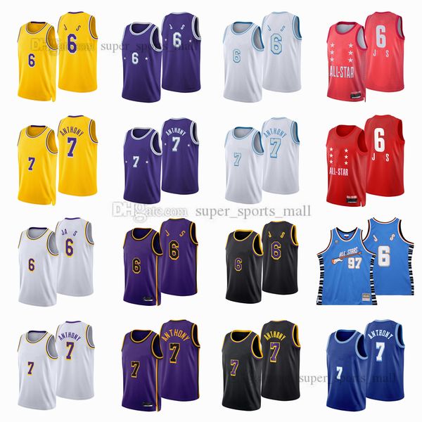 

printed city basketball jerseys 6 james 7 carmelo 22 khris anthony middleton jersey color white blue black yellow purple mens size:xs-xxl, Black;red