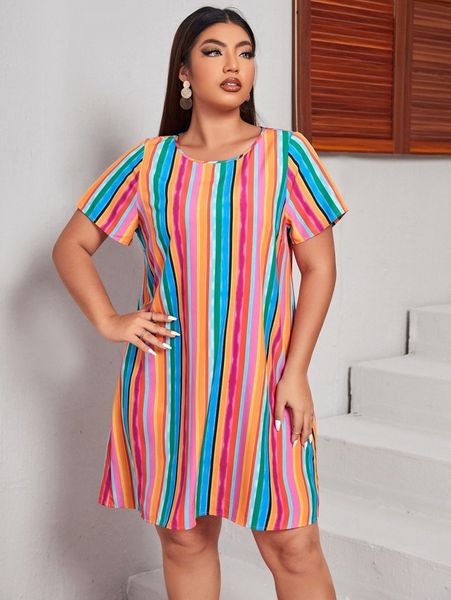 

plus striped tunic dress q7i6#, Black