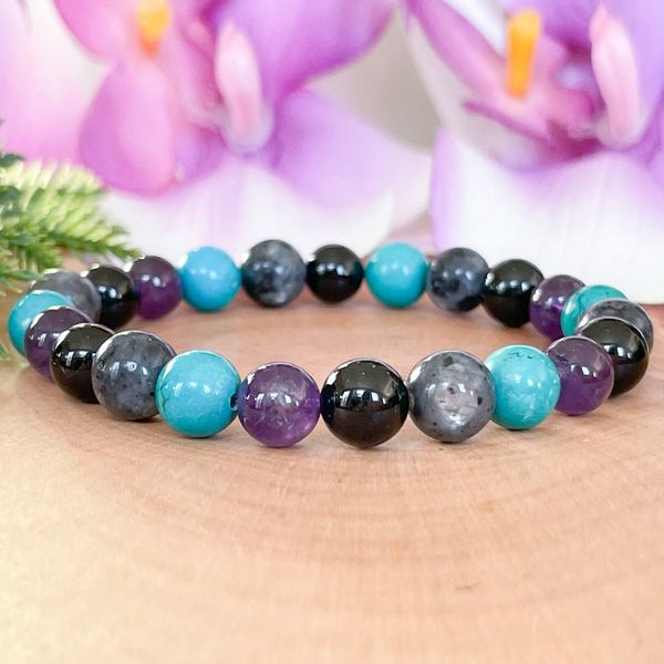 MG1498 Strand Sagittario Zodiac Gemstone Bracciale Turchese Ametista Tormalina nera Labradorite Bracciale Guarigione Gioielli in cristallo