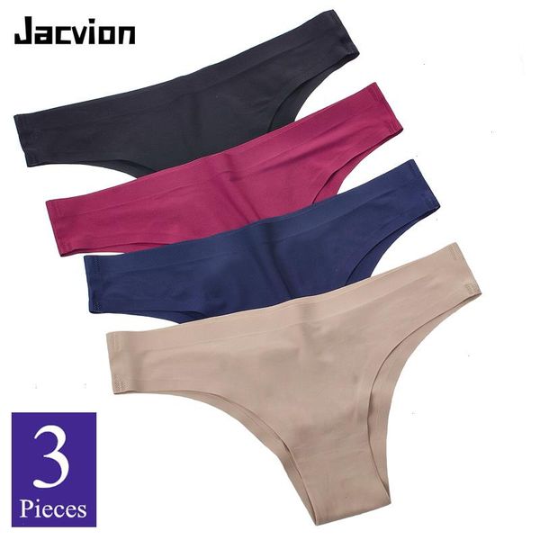 

3 pieces pack seamless panties women underwear bikini briefs female ice silk thongs solid cotton crotch sports t-back, Black;pink