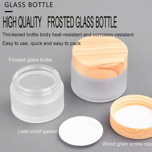 

5g-50g frost glass cream bottle with wood round container jar grain plastic lid for skin care cosmetic pot eye shadow face cream containers