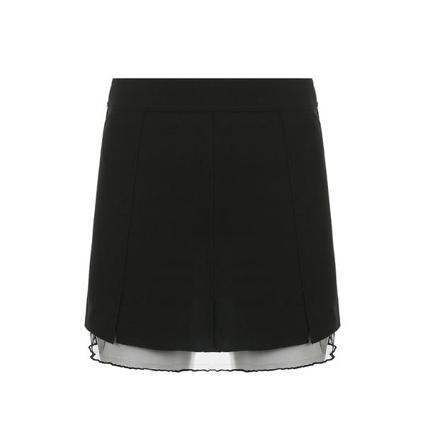 

skirts women summer fashion high waist split mesh solid color short dress double layer hip wrap elastic skirt, Black
