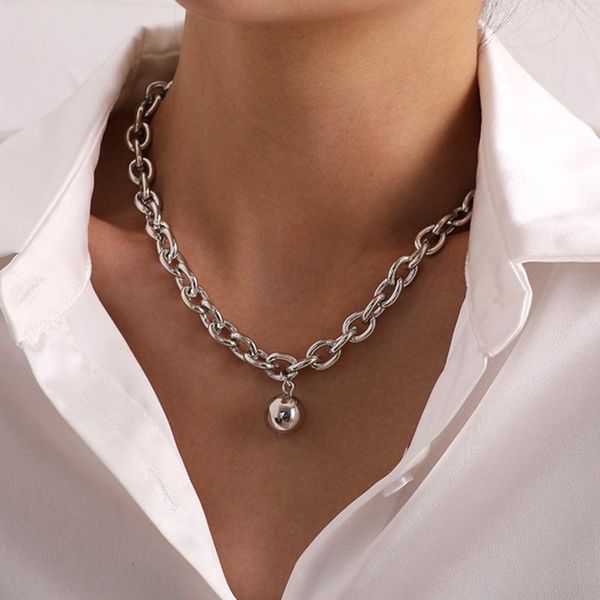 

chains trend hip hop oval thick chain metal ball ot schnalle necklace for men women girls party jewelry gift, Silver