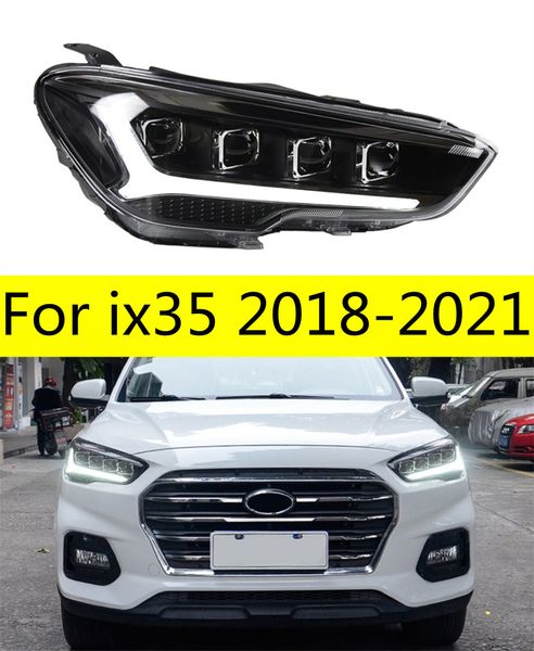 Автомобильные фары для ix35 20 18-2021, светодиодные автомобильные фары в сборе, обновленный проектор, дизайн с 4 линзами, аксессуары для динамических ламп, подтяжка лица