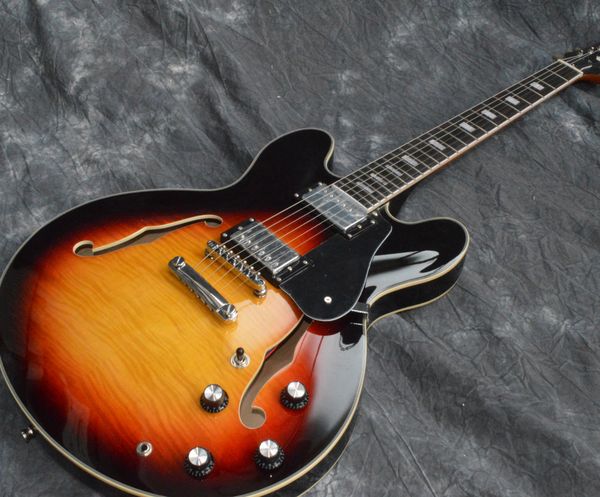

335 semi hollow double f hole electric guitar flame maple top