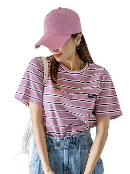 

dazy letter patched striped tee 84fs#, White