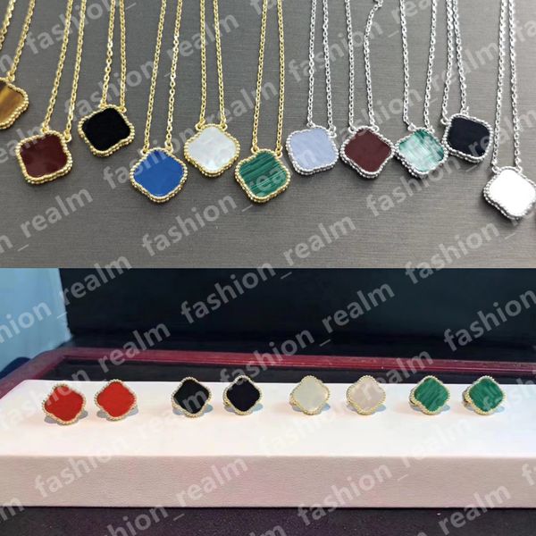 

designer pendant necklace 4/four leaf clover necklaces luxury jewelry women bracelet stud earring 18k gold agate shell mother of pearl black, Silver