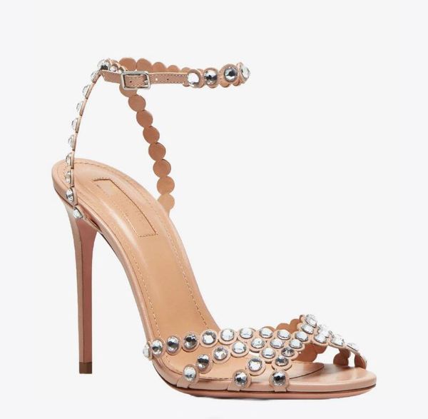 2022 indossare tutti i giorni sandali in pelle Tequila scarpe per le donne design con cinturino abbellimenti in cristallo tacchi alti festa sexy da sposa AQ115