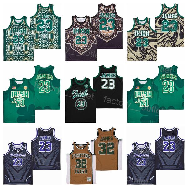 Basquete da escola de filme LeBron James Marble Jersey 23 St Vincent St Mary Coroa irlandesa Brown Green Black Team Color All costure