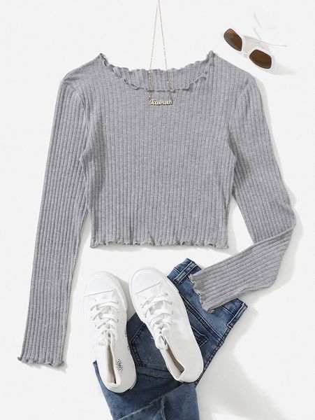 

ribbed lettuce-edge cropped tee h60p#, White