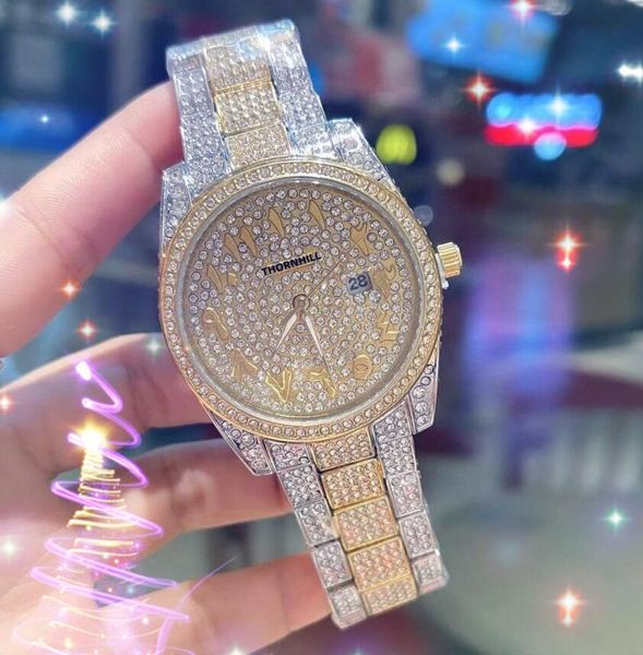 Relogio Masculino Men Diamonds Full Diamonds Arab Number Watch 41mm Sky Starry Calendário Iced Out Quartz Military Time Table Wristwatch Limited Edition Gifts