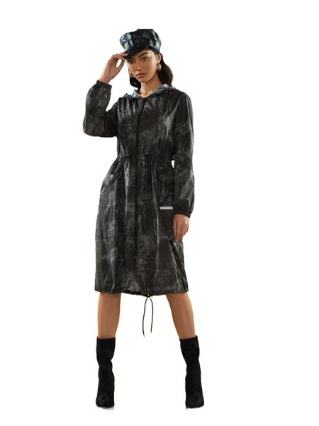 

x reesedeluca letter graphic drawstring zip up hooded jacket j9wy#, Black;brown