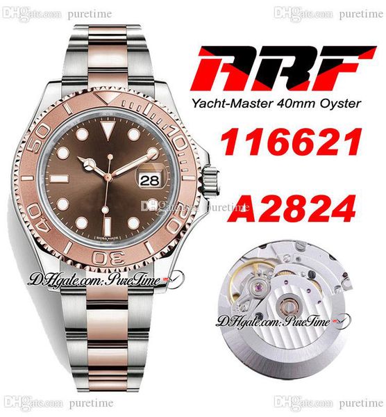 ARF Y-M 116621 ETA A2824 Mens Automático assiste dois tons Dial de chocolate de ouro rosa 904L Aço de aço e pulseira Oystersteel com cartão de garantia Super Edition Puretime