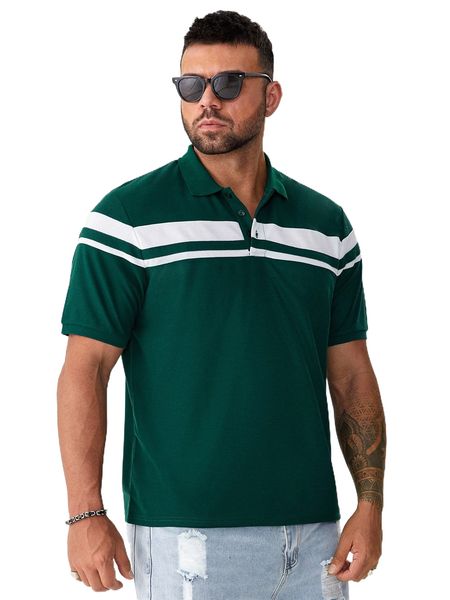 

extended sizes men color block polo shirt w3tf#, White;black