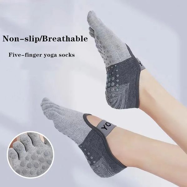 

women yoga socks with grips professional non-slip five toe socks for pilates indoor floor athletic sock