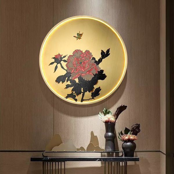 New Chinese Style All Copper Wall Lamps Retro Round Living Rooms Sofa Background Wall Porch Tea Room Bedside Mural Lights QT11#