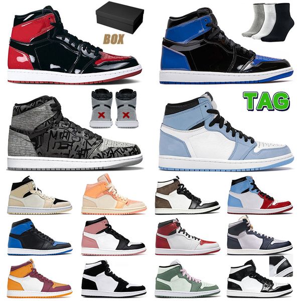 

2022 authentic jumpman 1 1s men women designer basketball shoes heritage high og dark mocha university blue mid dutch green carbon fiber sne